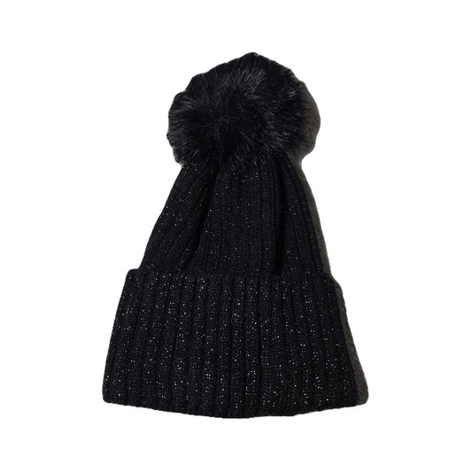 Cappello a costina con pon pon e lurex