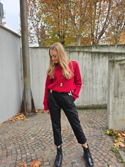 Pantalone in cotone invernale con elastico in vita made in italy