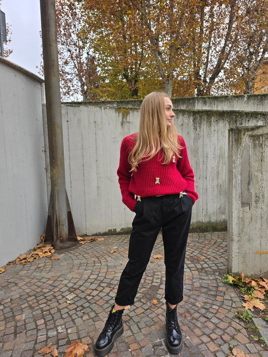 Pantalone in cotone invernale con elastico in vita made in italy