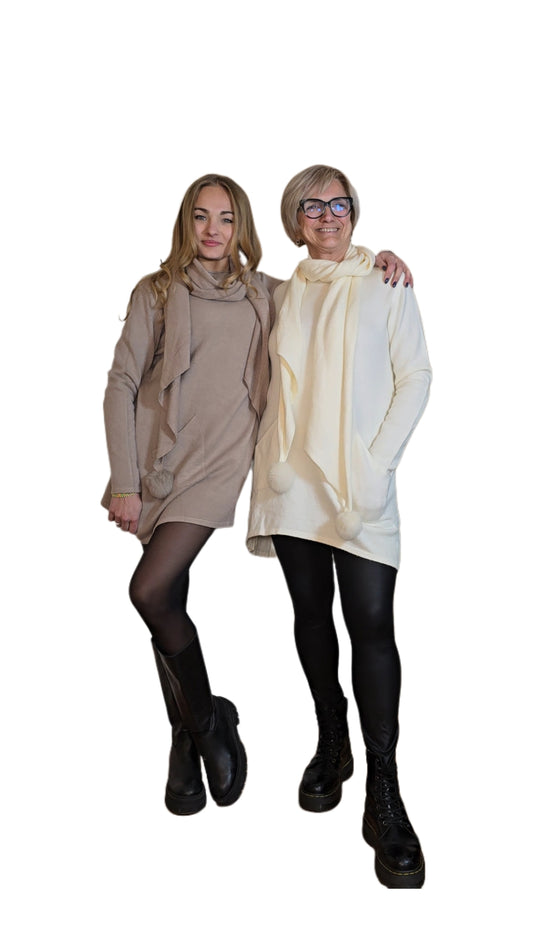 Maxi maglia in viscosa con sciarpa abbinata