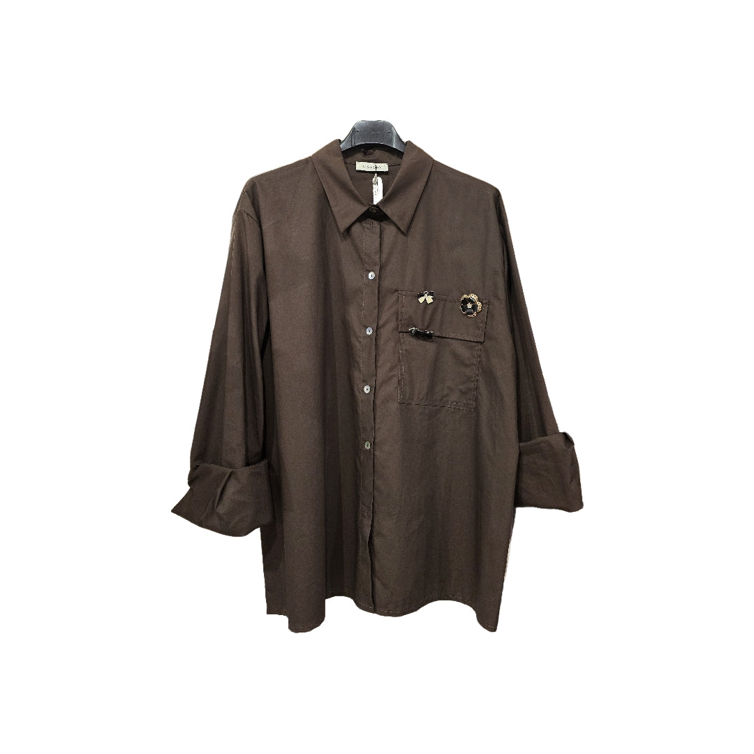 Camicia marrone Oversize con spille