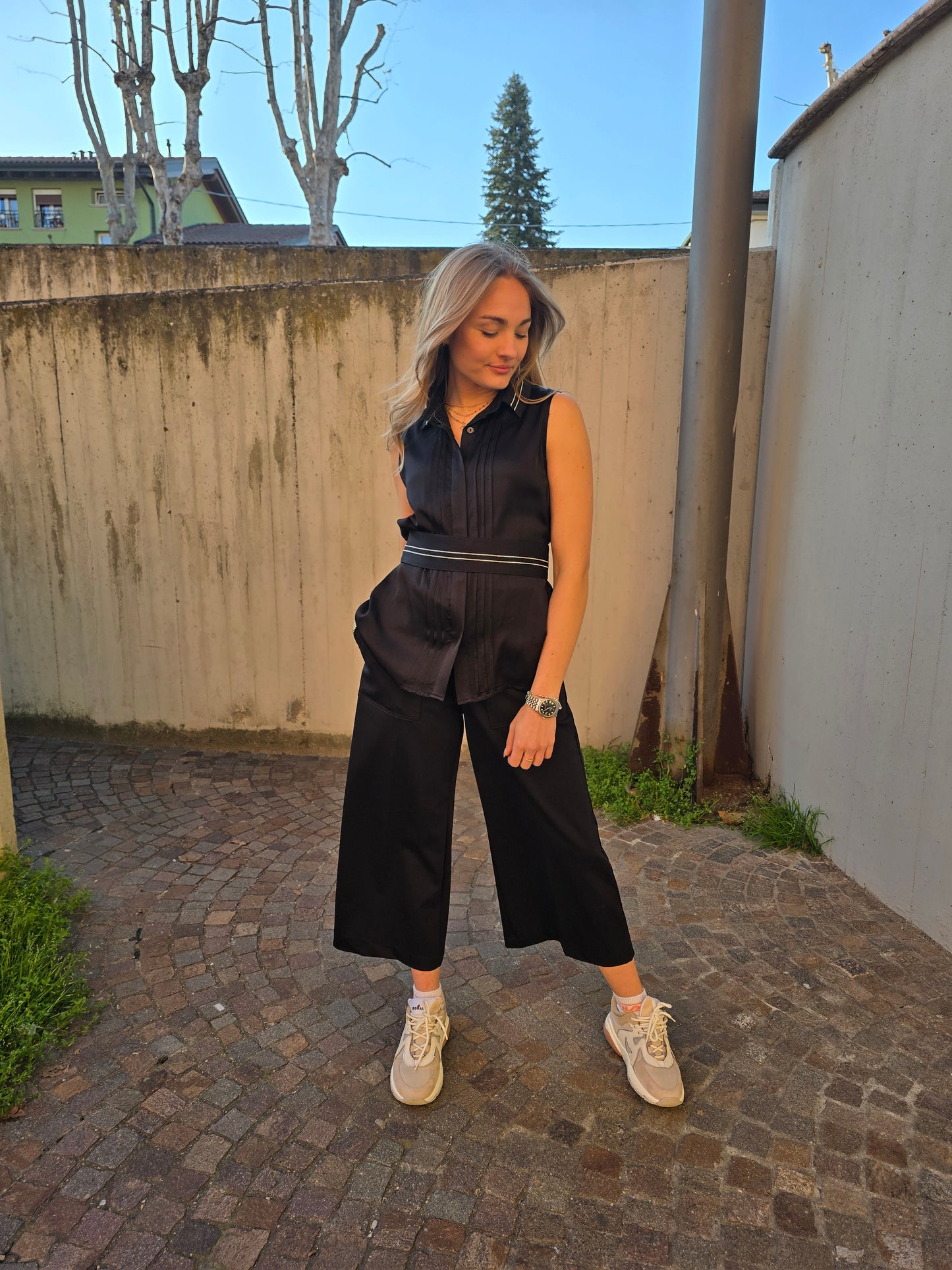 Pantalone con elastico in vita in jersey di viscosa