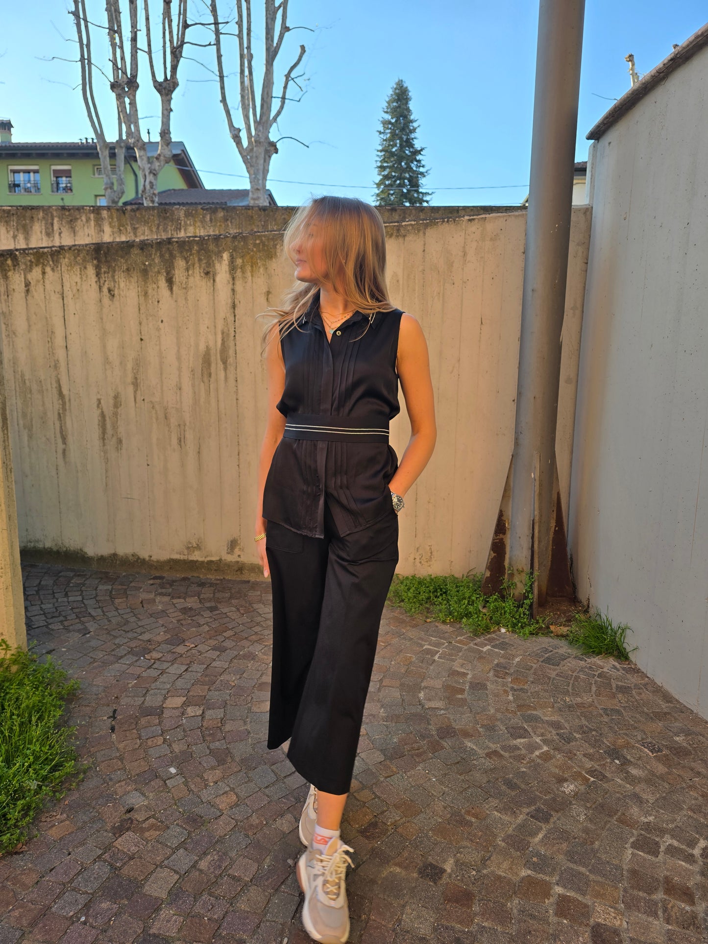 Pantalone con elastico in vita in jersey di viscosa