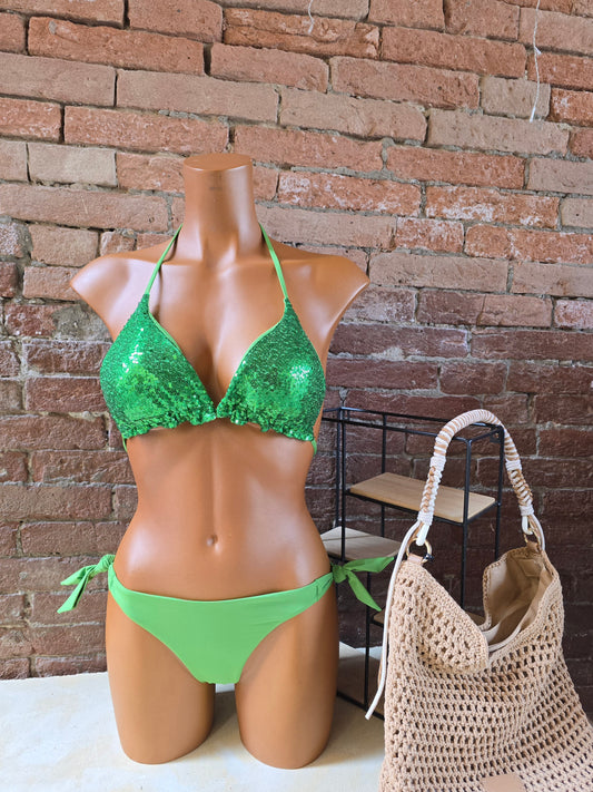 Bikini Triangolo con paillettes Made in Italy oro e nero aquaclub