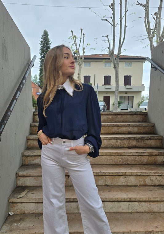 Camicia con collo brillantinoso