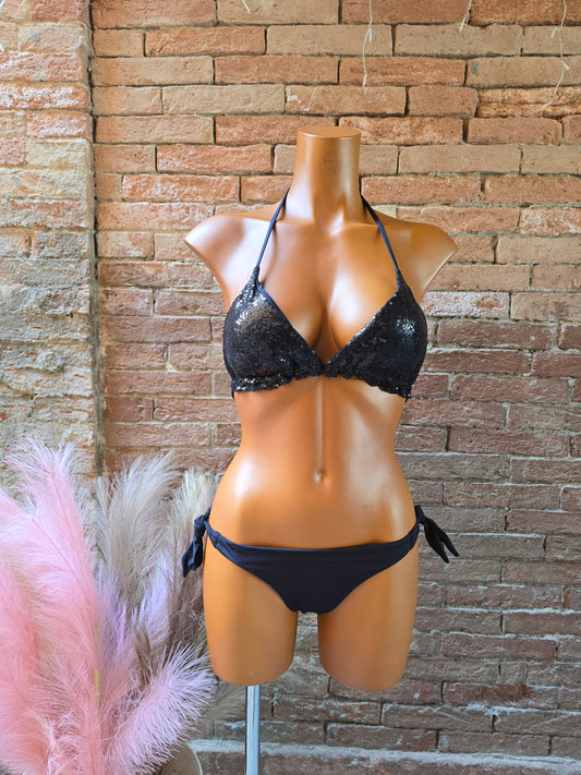 Bikini triangolo con paillettes con slip laccetti AcquaClub