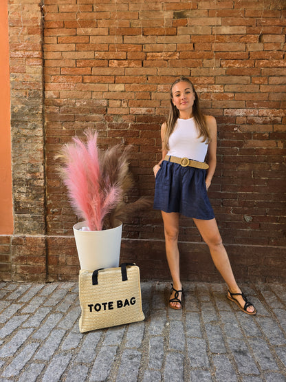 Shorts in lino con elastico in vita