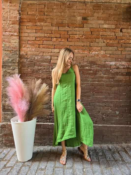 Abito lungo in 100% lino con spalline