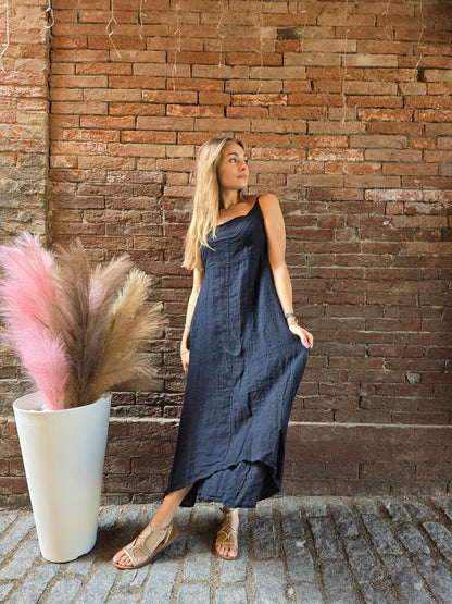 SCONTO 30% NEL CARRELLO Abito lungo in 100% lino con spalline