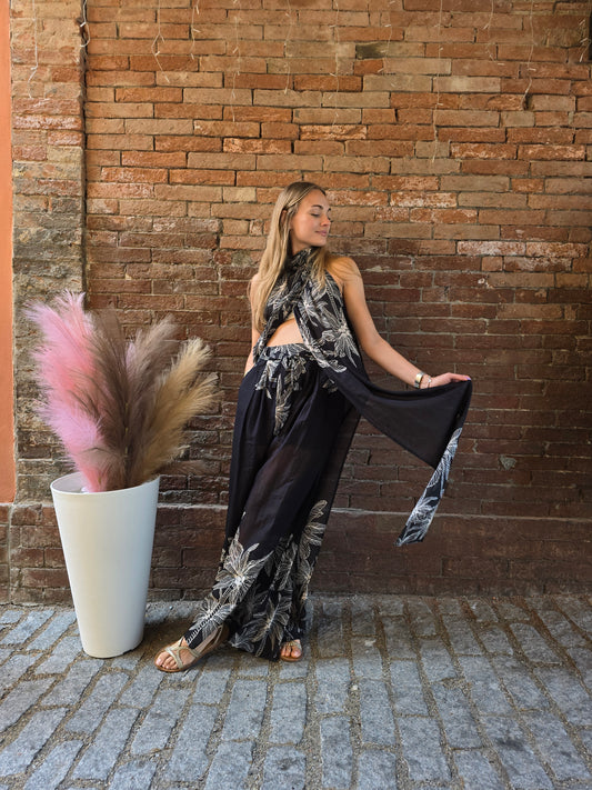 Pantalone lungo in cotone con spacchi