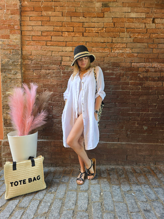 Camicia / Abito in 100% lino midi