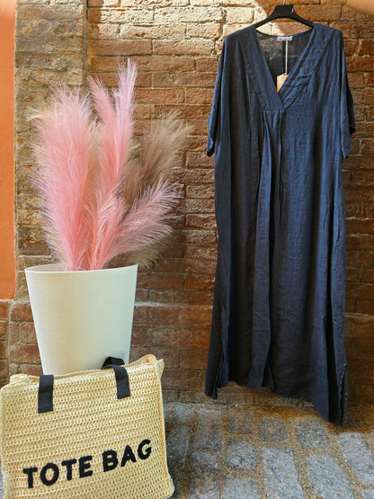 SCONTO 30% NEL CARRELLO Abito lungo in 100% lino mezze maniche vestibilità Oversize