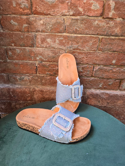 Ciabatte denim con brillantini con plantare