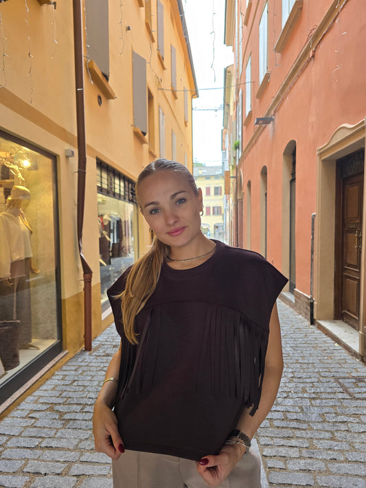 Felpa in viscosa  con frange
