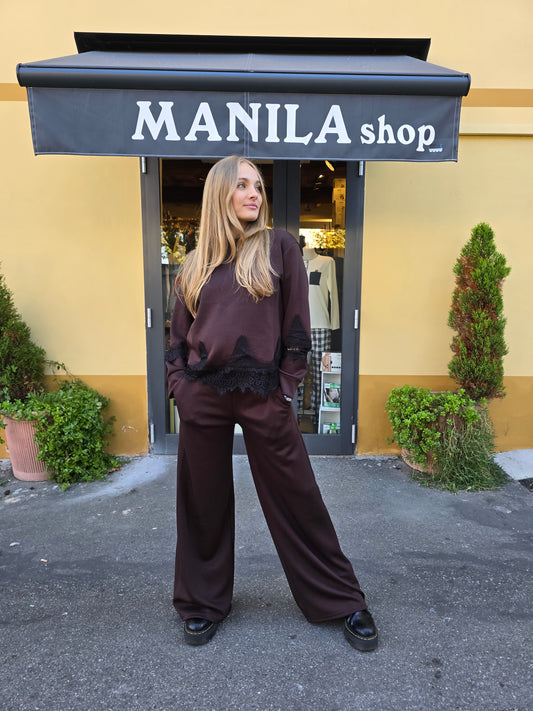 Felpa punto milano con pizzo