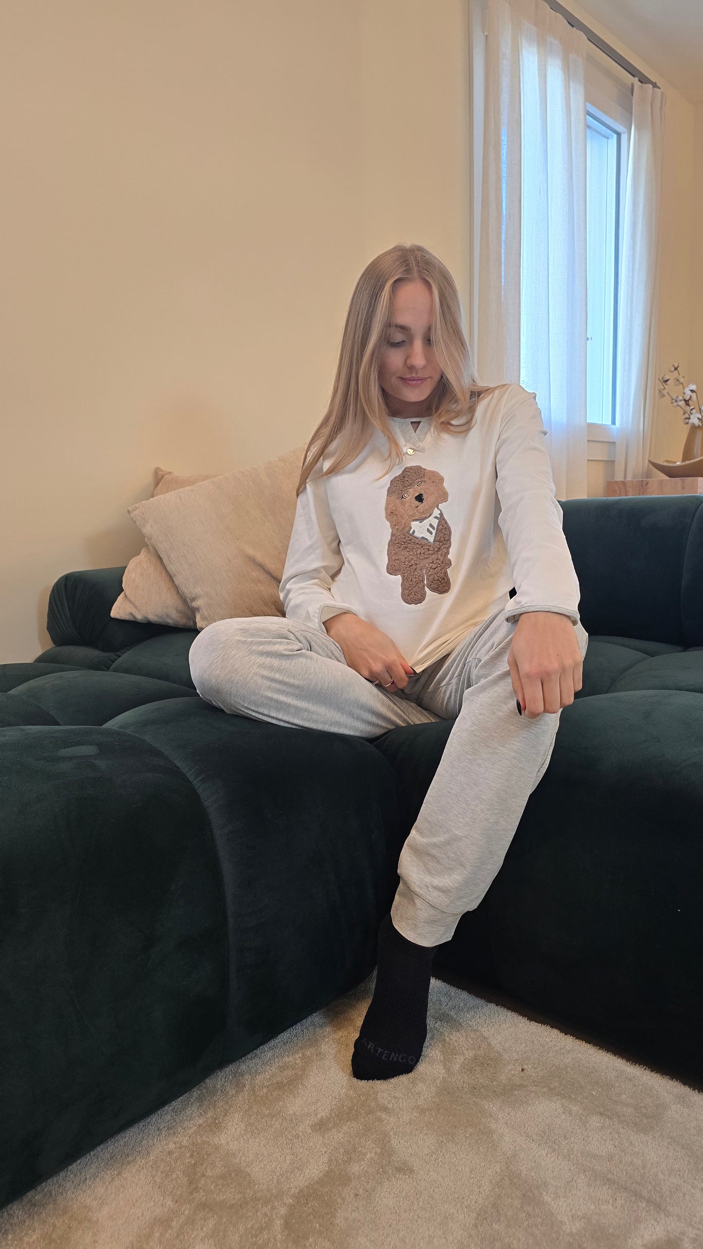 Pigiama Mary Plaid con barboncino caldo cotone