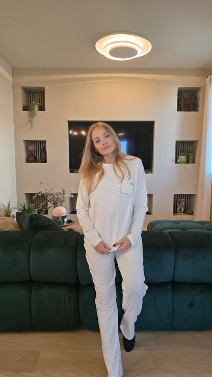 Pigiama Mary Plaid elegante biancon con bordatura bianche/nere