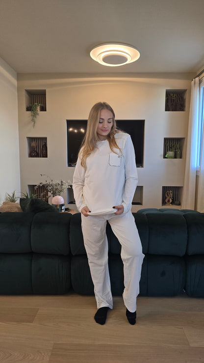 Pigiama Mary Plaid elegante biancon con bordatura bianche/nere