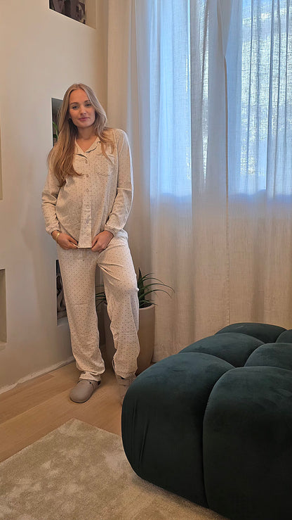 Pigiama caldo cotone aperto beige Admas