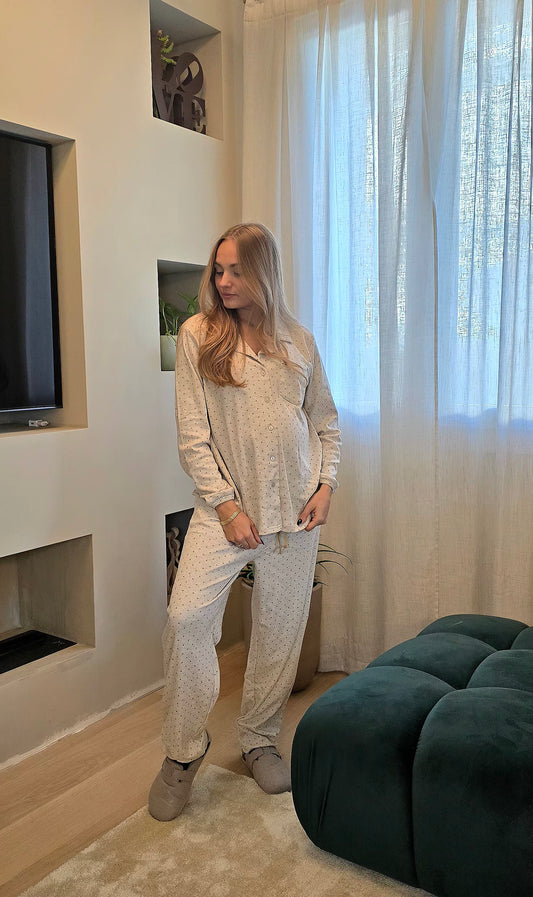 Pigiama caldo cotone aperto beige Admas