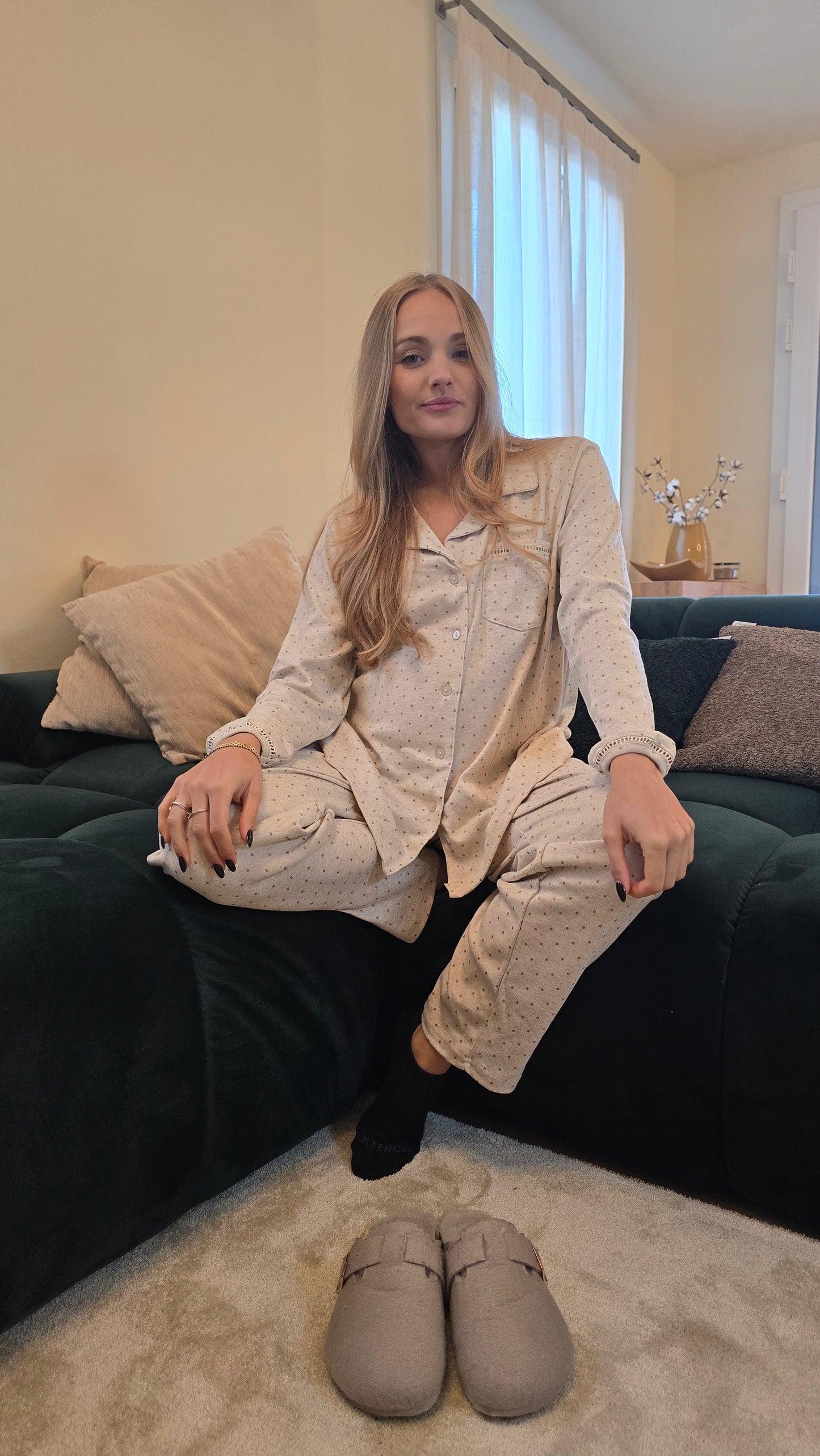 Pigiama caldo cotone aperto beige Admas