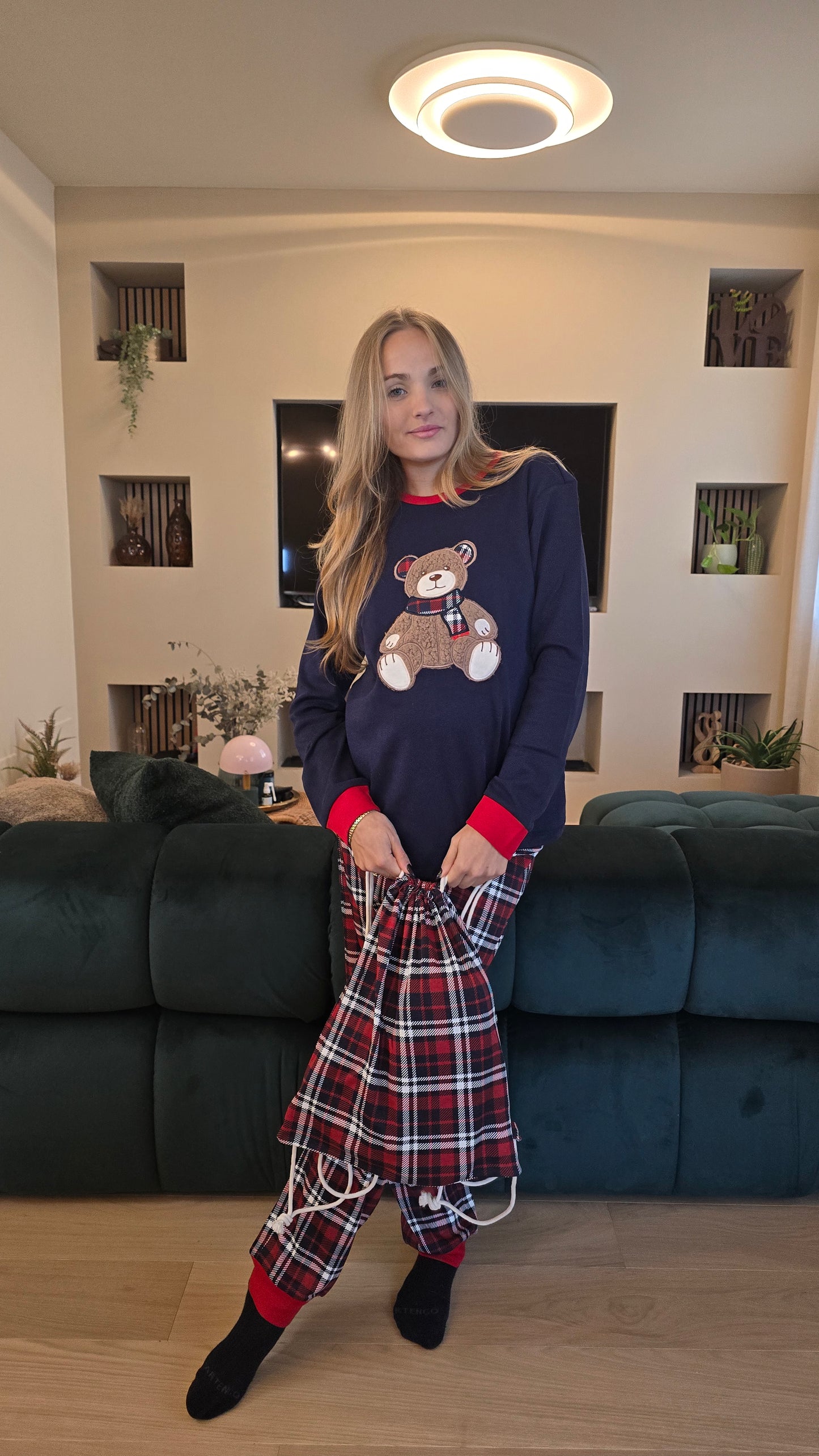 Pigiama Mary Plaid con orsetto e pantaloni scozzese