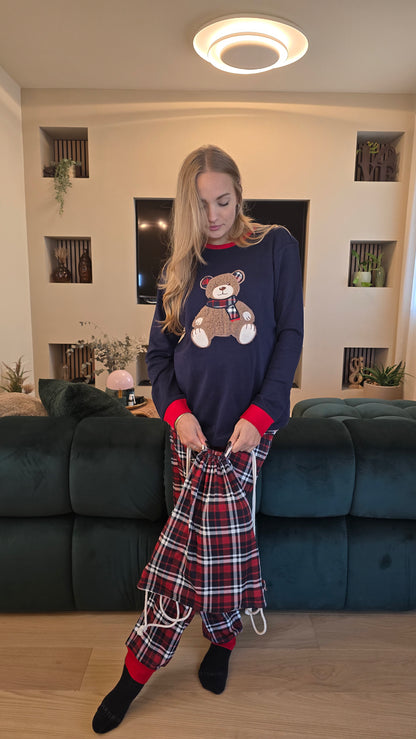 Pigiama Mary Plaid con orsetto e pantaloni scozzese