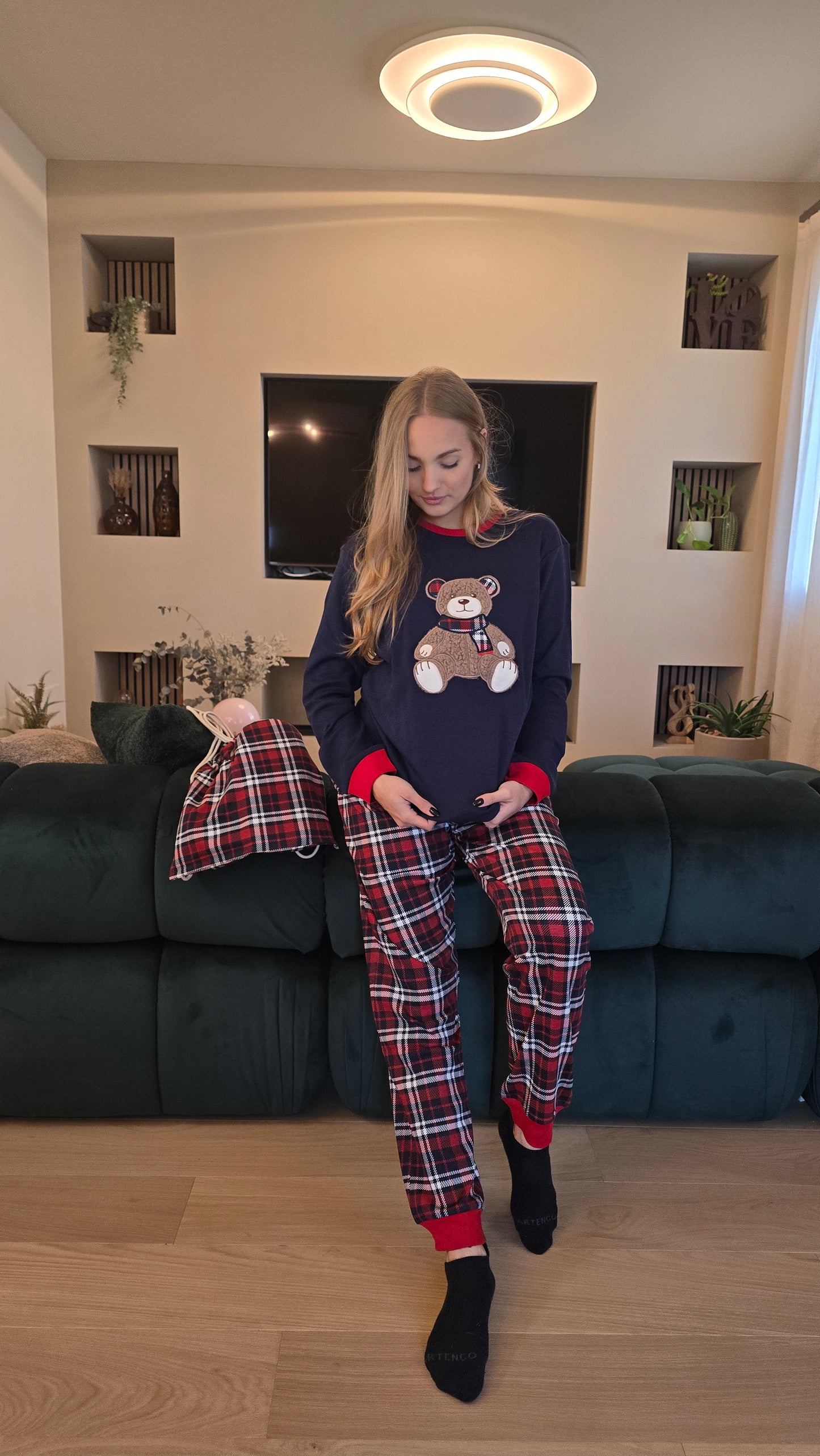 Pigiama Mary Plaid con orsetto e pantaloni scozzese