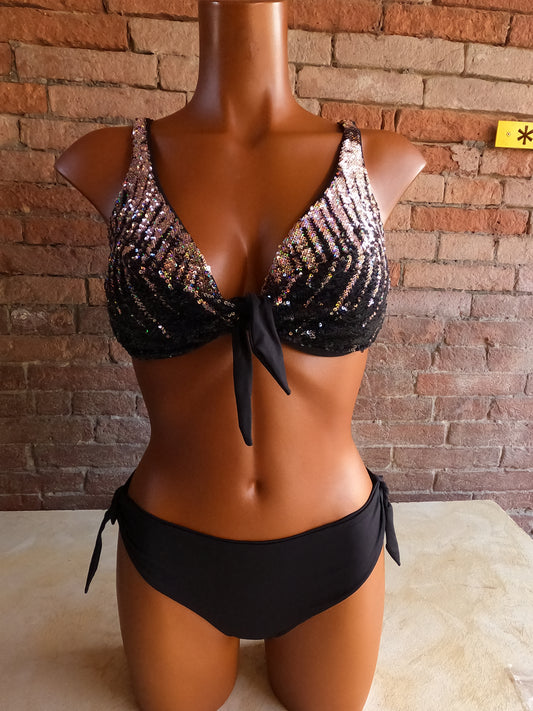 Bikini con ferretto senza imbottitura con paillettes coppa D AquaClub