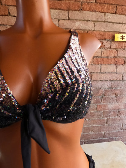 Bikini con ferretto senza imbottitura con paillettes coppa D AquaClub