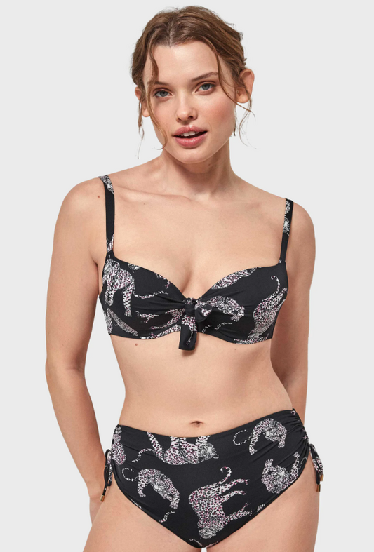 Bikini balconcino con leopardi e slip regolabile