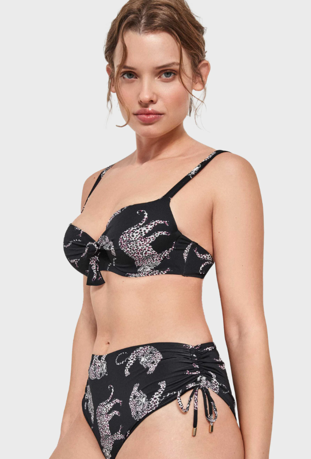 Bikini balconcino con leopardi e slip regolabile