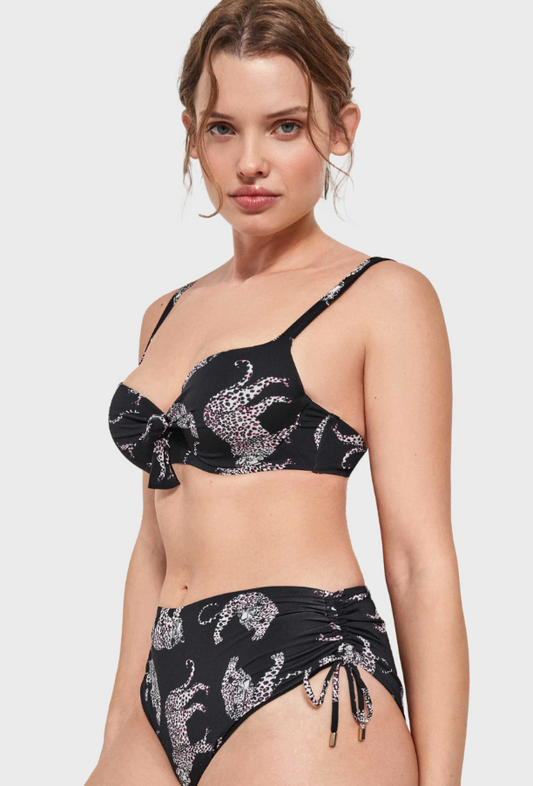Bikini balconcino con leopardi e slip regolabile