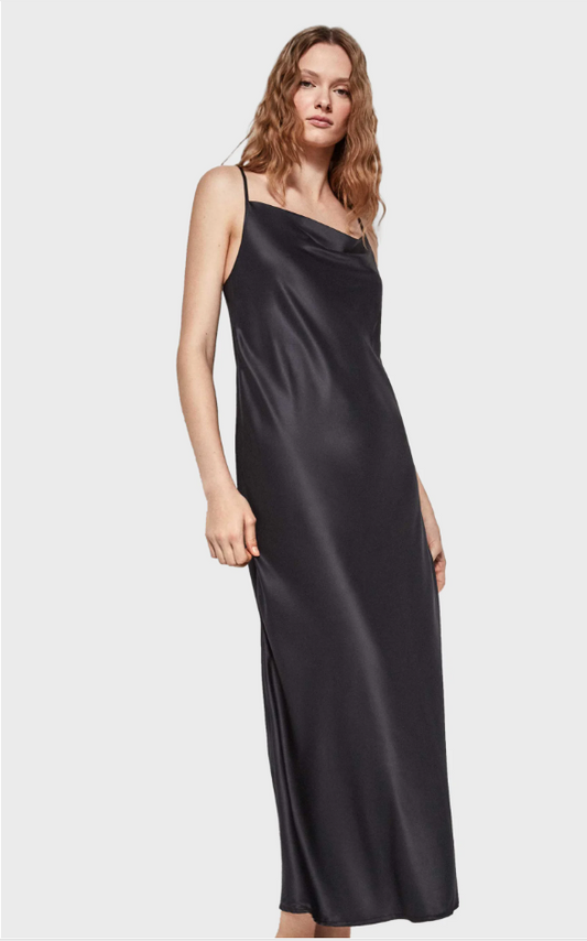 Sottoveste / Camicia da notte in raso nera lunga Gisela