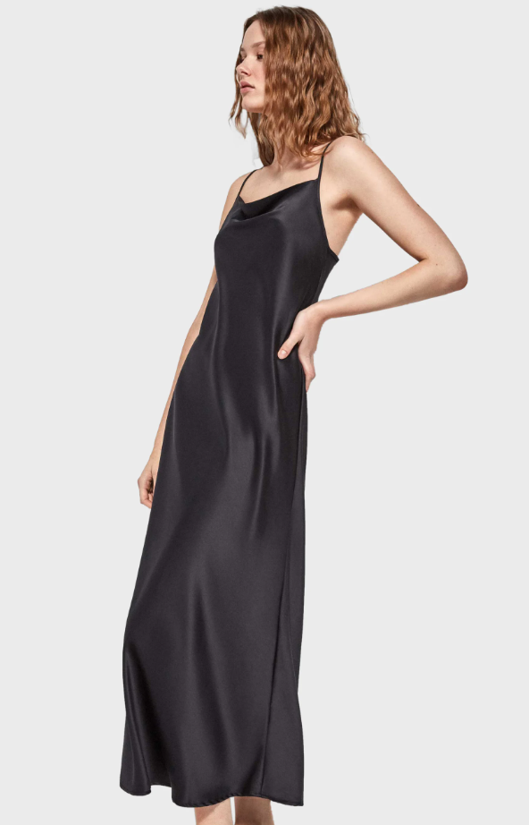 Sottoveste / Camicia da notte in raso nera lunga Gisela