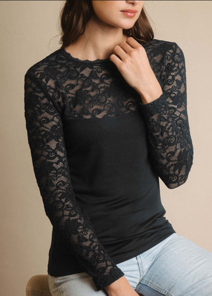 Maglia Sottogiacca nera con maniche in pizzo Admas