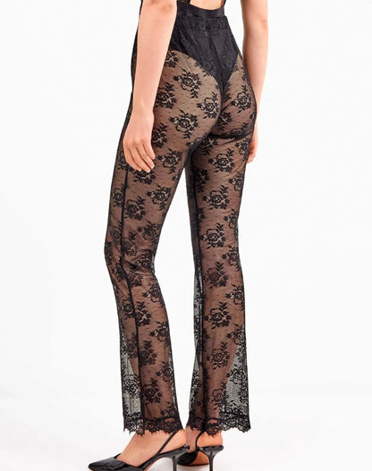 Pantaloni in pizzo floreale trasparente