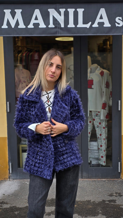 cappotto blu con inserti argento