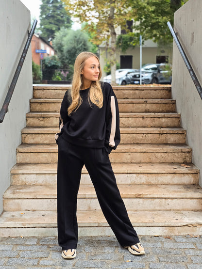 Pantalone a palazzo in viscosa con elastico in vita