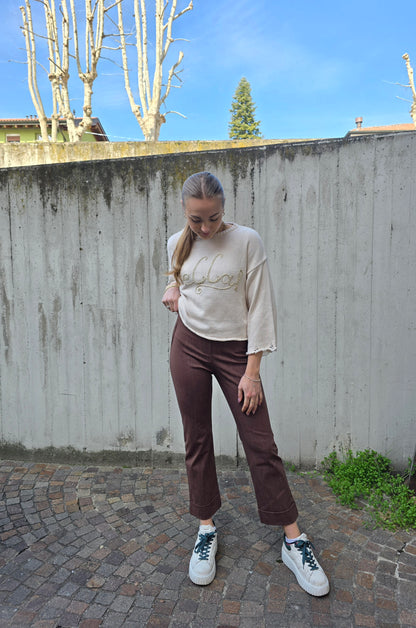 Pantalone con elastico in vita in jersey di viscosa