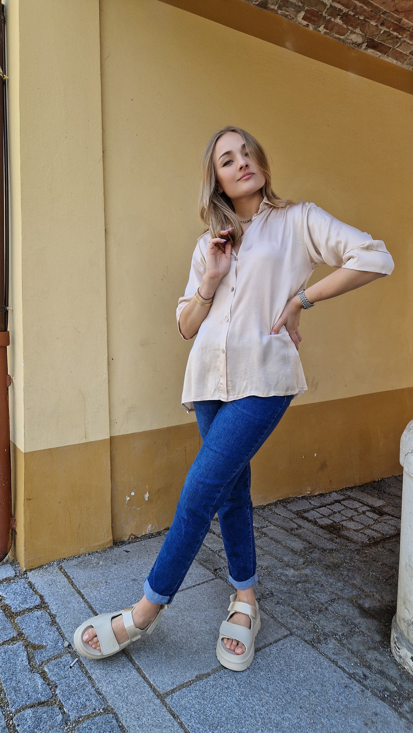 Camicia misto seta con maniche 3/4