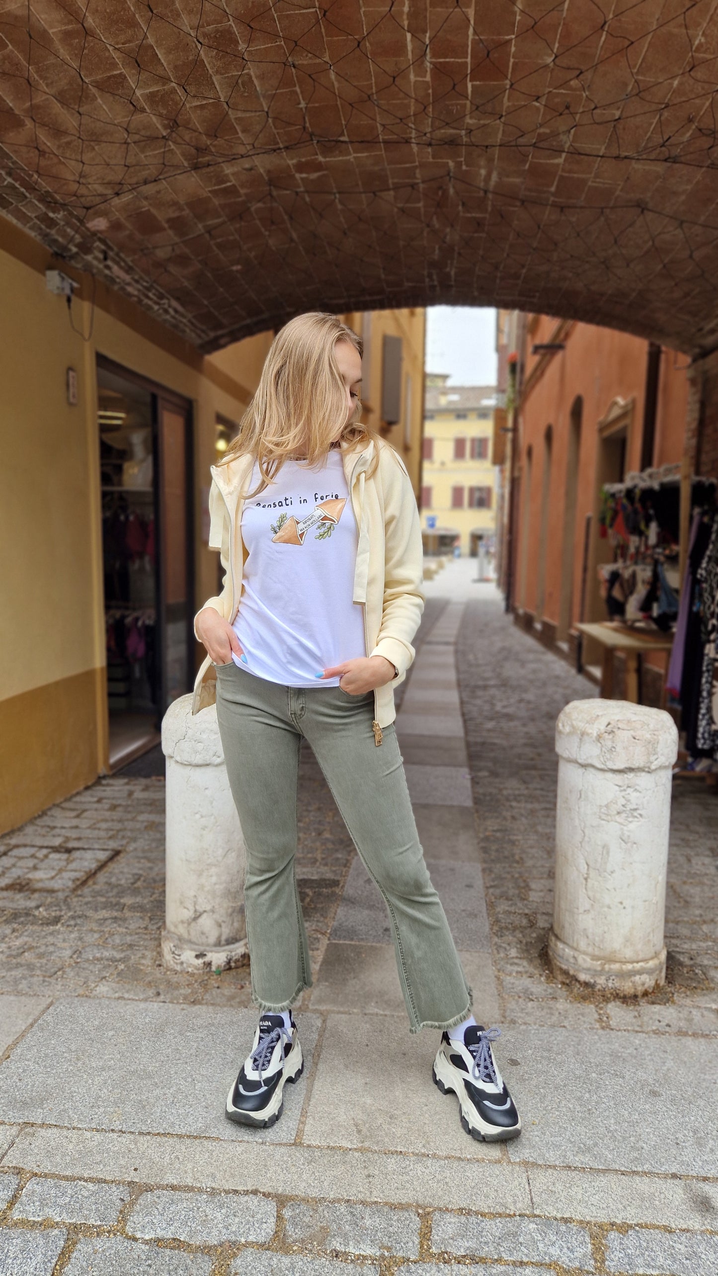 Jeans stretch a trombetta verde militare