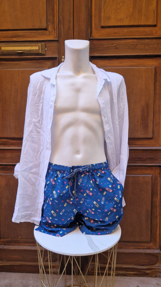 Boxer Mare Uomo N&S base bluette con motoscafi colorati