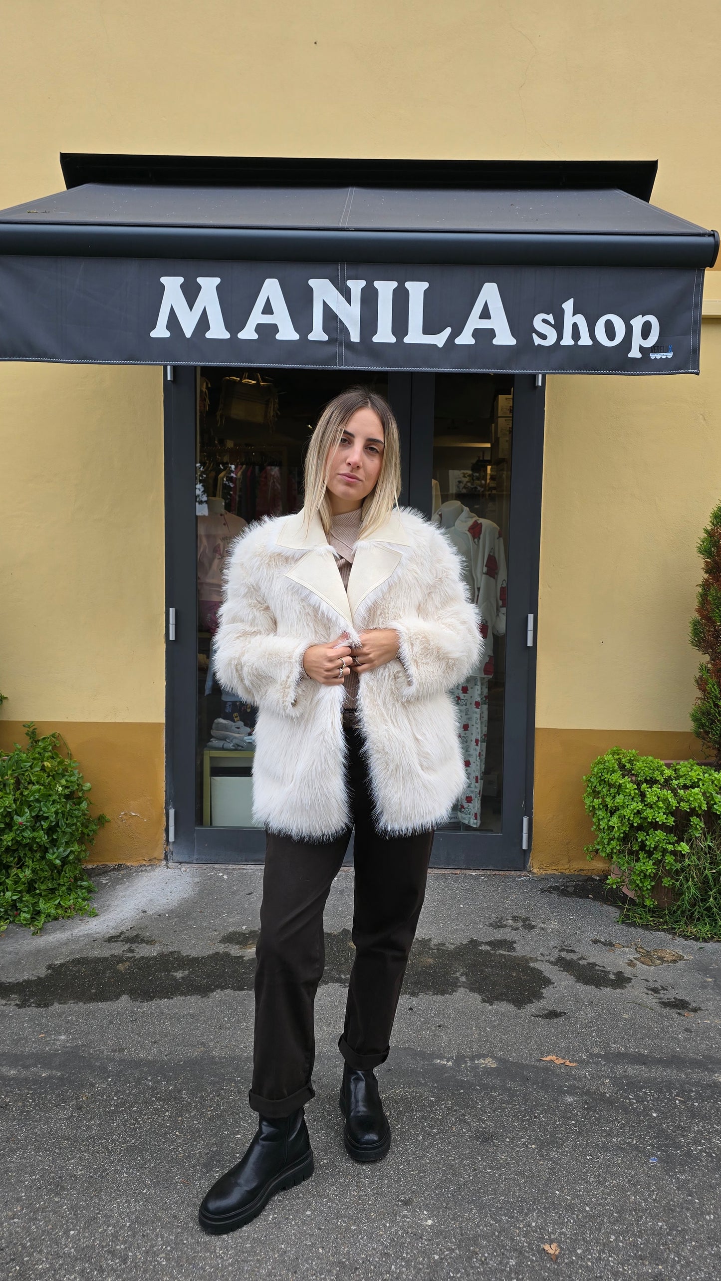 cappotto double-face ecopelliccia e scamosciato