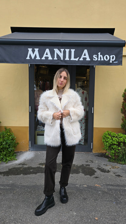 cappotto double-face ecopelliccia e scamosciato