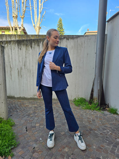 Pantalone con elastico in vita in jersey di viscosa a trombetta