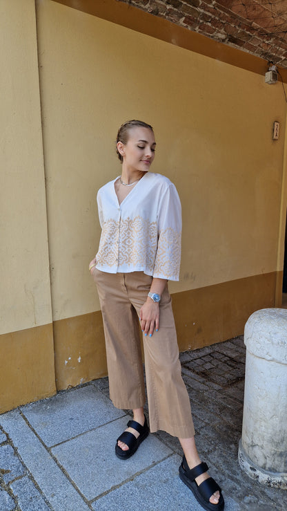 Camicia 100% cotone con dettagli oro