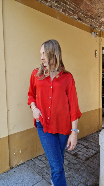 Camicia misto seta con maniche 3/4