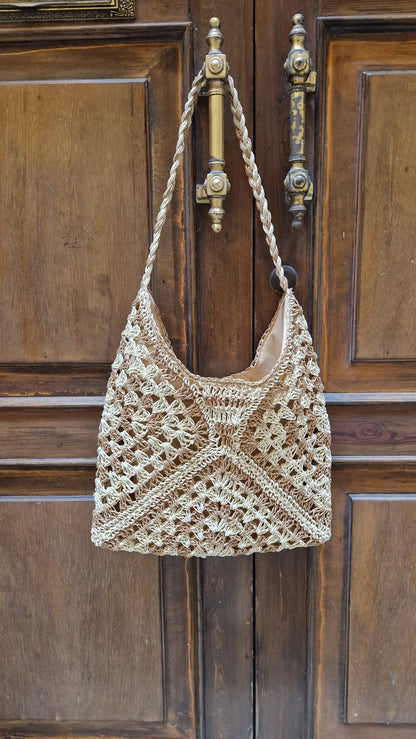 Borsa in paglia a spalla bicolore