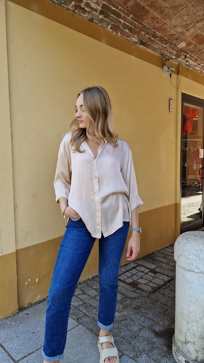 Camicia misto seta con maniche 3/4